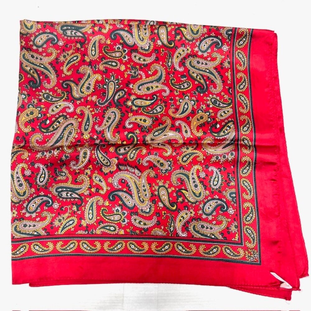 Slick Shine by Michell Klein Paris Silk Scarf 31"31" Bright red green yellow(24 - Picture 5 of 7